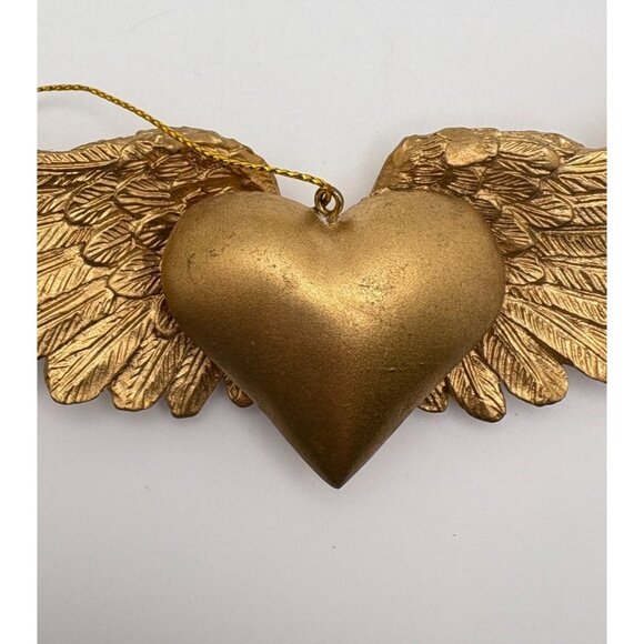 Vintage Gold Heart With Wings Christmas Tree Ornament Love Romance - Picture 7 of 7